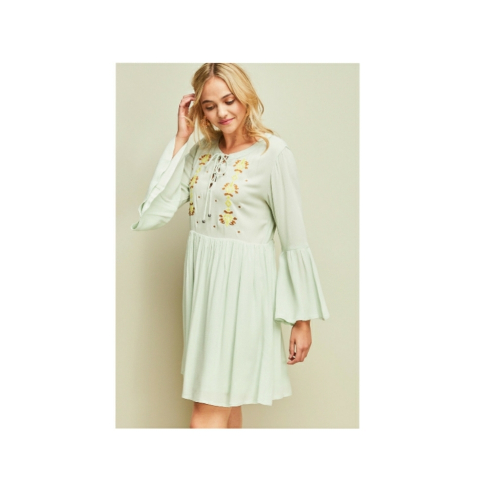 Entro Sage Boho Babydoll Spring Dress NWT - Picture 4 of 12